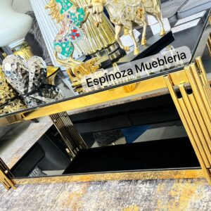 Mesa Central Dan Dorada Vidrio Fondo Negro